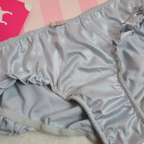 Rare VTG VS Sexy Little Things Silky Satin Ruffle Cheeky Panty Size Sm Blue